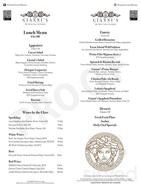 giannis at the versace mansion|versace mansion menu.